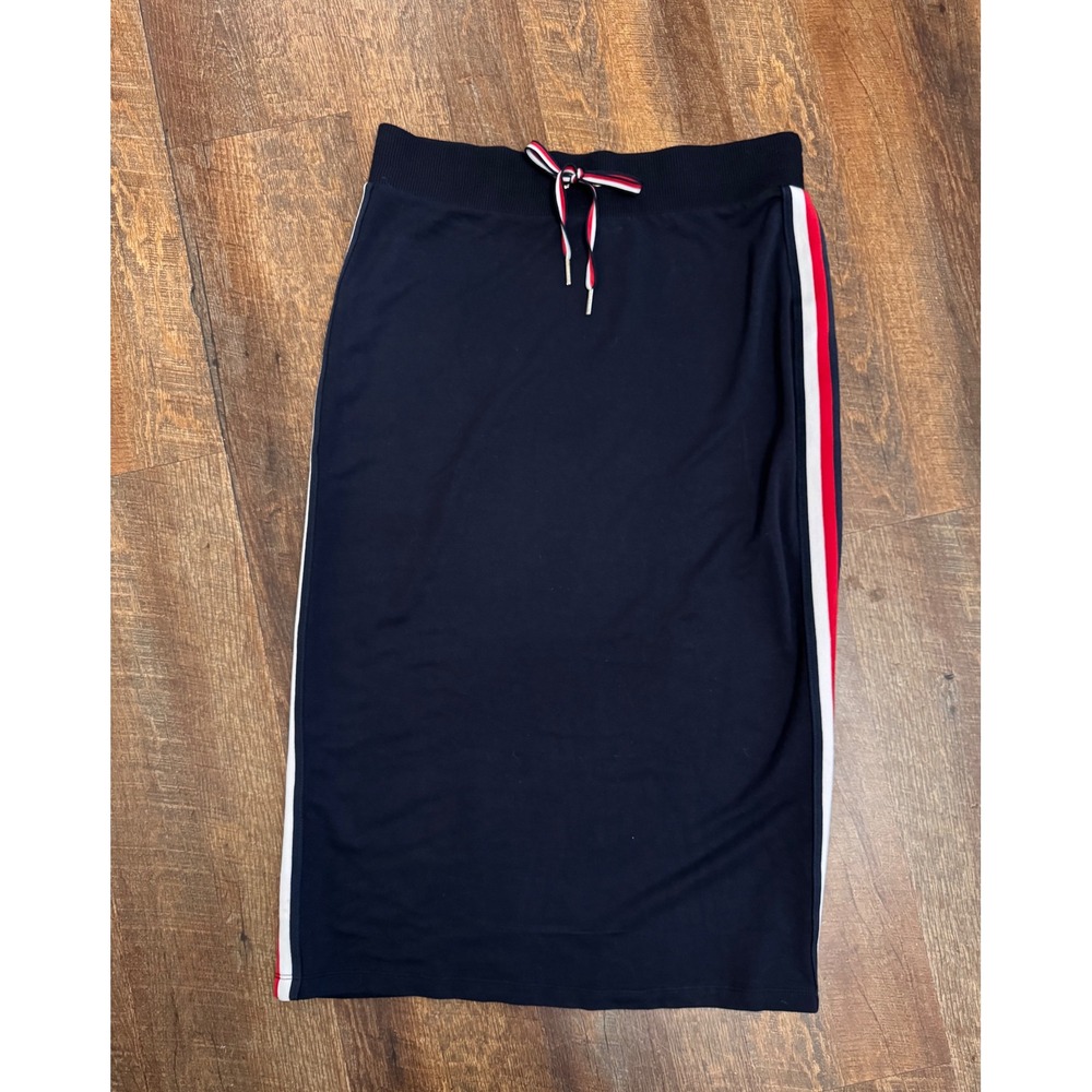 Tommy Hilfiger Women's M Navy Athletic Midi Skirt Striped Drawstring Athleisure